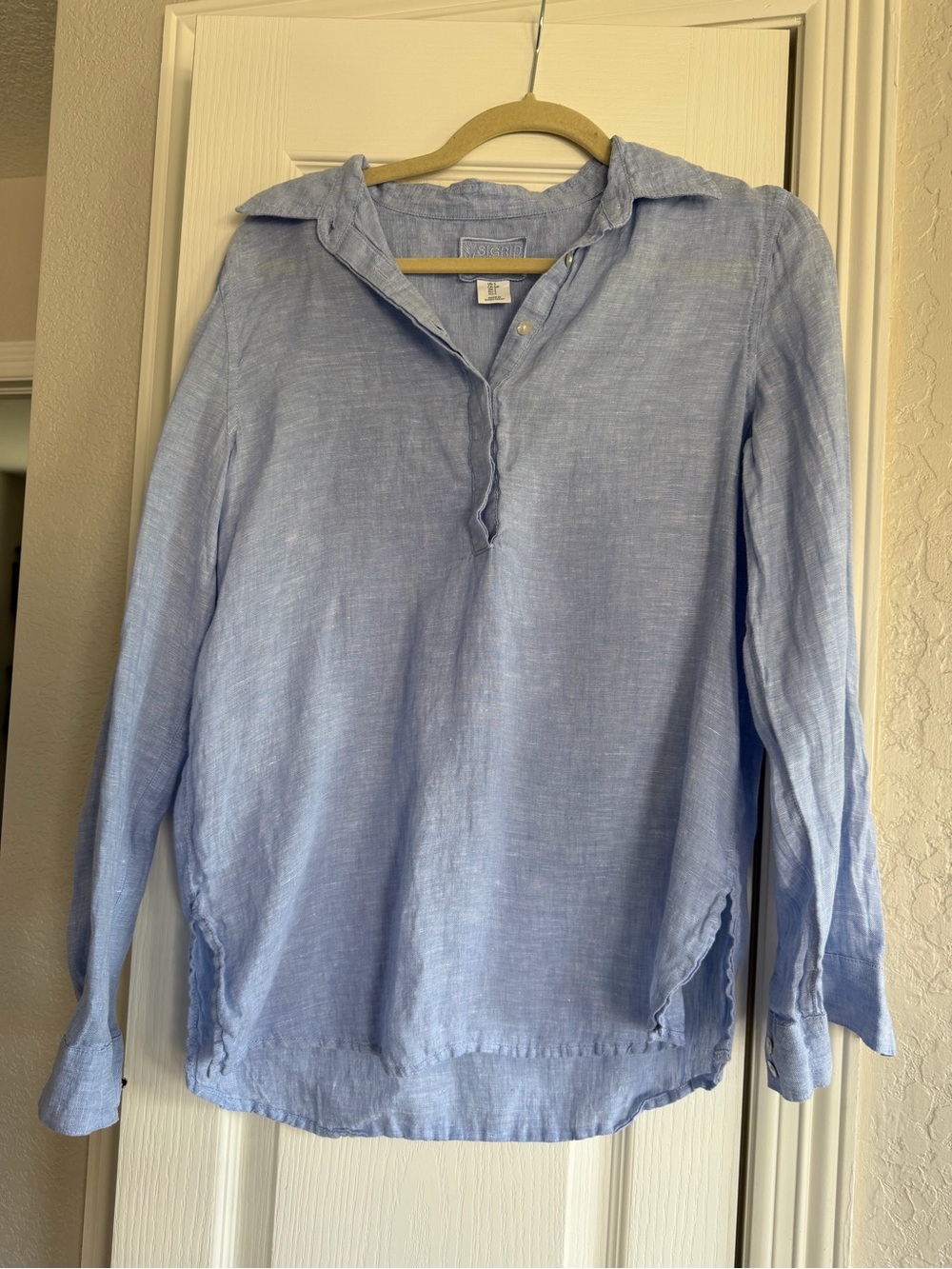 Sigrid Olsen 100% Linen Light Blue Shirt
